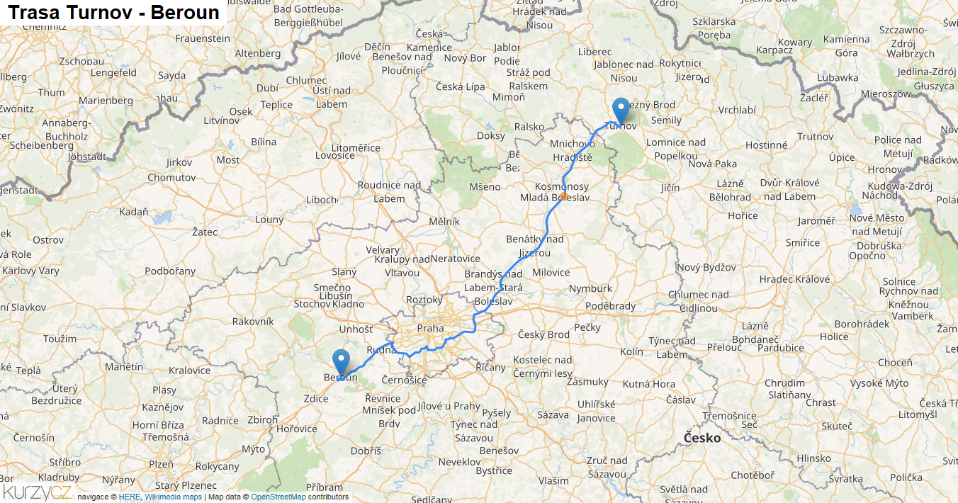 Turnov-Beroun, mapa trasy
