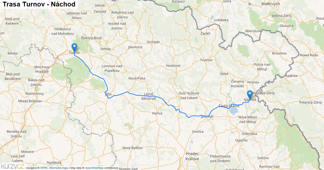 Turnov-Náchod, mapa trasy