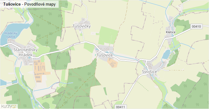 Tušovice - záplavové mapy stoleté vody
