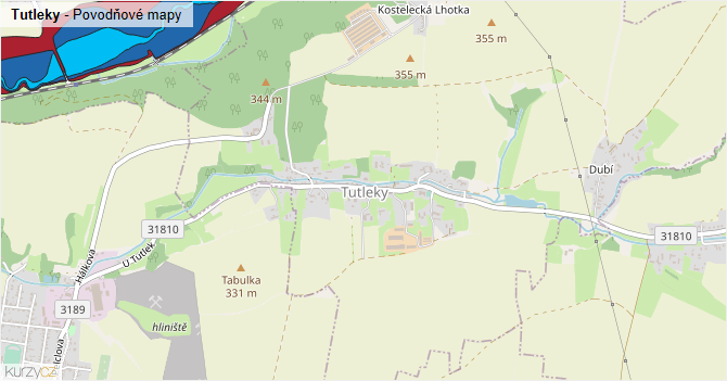 Tutleky - záplavové mapy stoleté vody