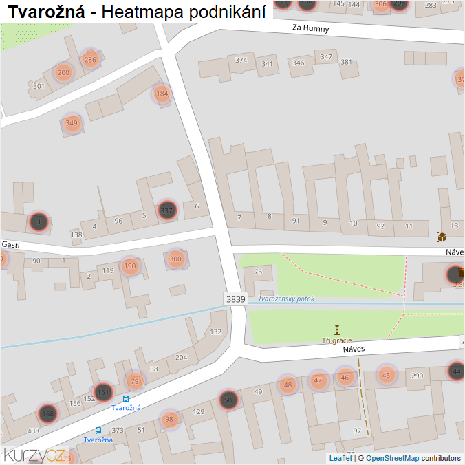 Mapa Tvarožná - Firmy v obci.