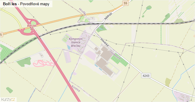 Boří les - záplavové mapy stoleté vody