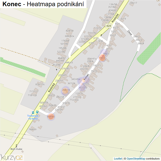 Mapa Konec - Firmy v ulici.