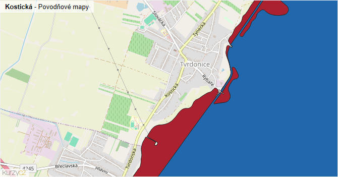 Kostická - záplavové mapy stoleté vody