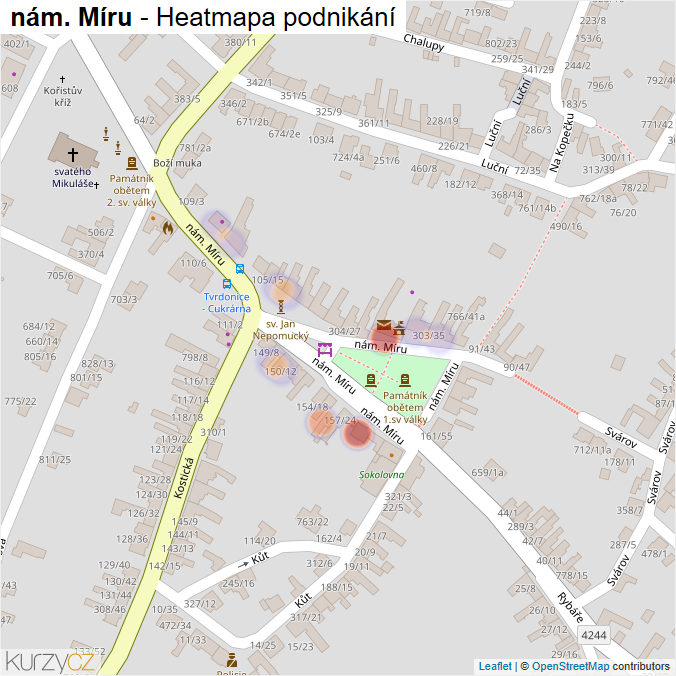 Mapa nám. Míru - Firmy v ulici.
