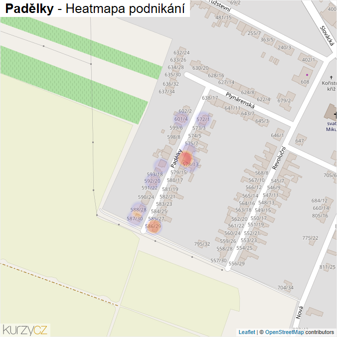 Mapa Padělky - Firmy v ulici.