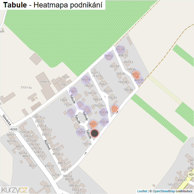 Mapa Tabule - Firmy v ulici.