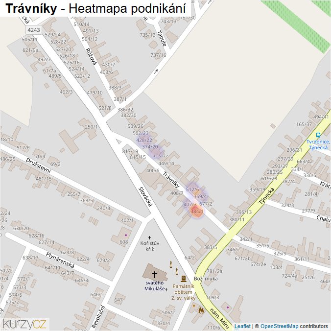 Mapa Trávníky - Firmy v ulici.