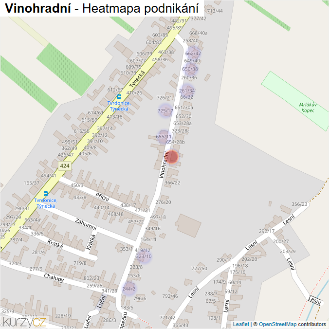 Mapa Vinohradní - Firmy v ulici.
