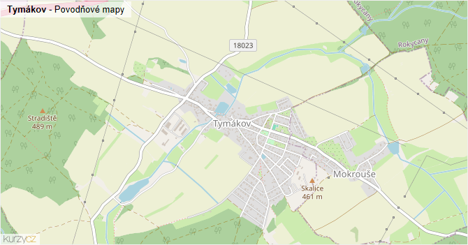 Tymákov - záplavové mapy stoleté vody
