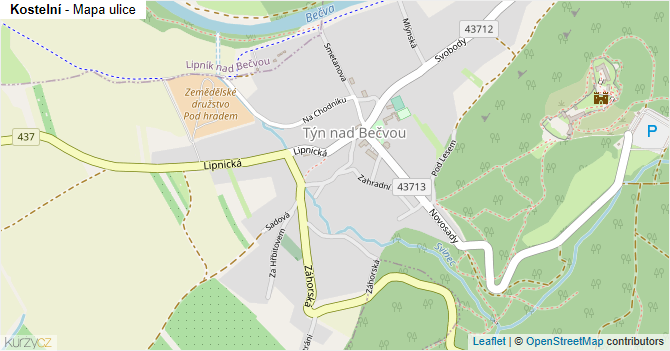 Kostelní - mapa ulice