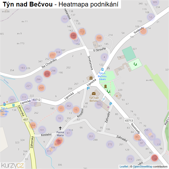 Mapa Týn nad Bečvou - Firmy v části obce.