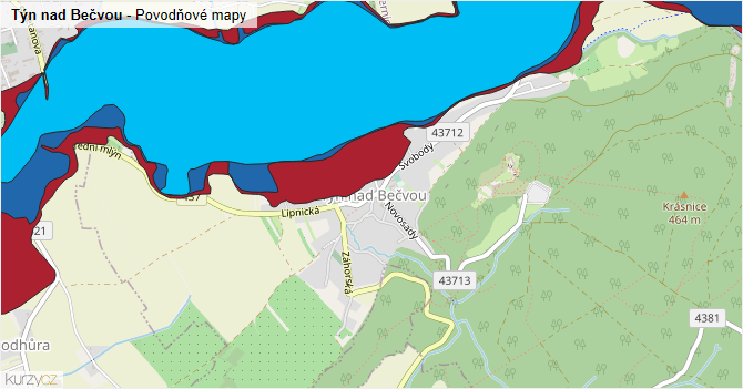 Týn nad Bečvou - záplavové mapy stoleté vody