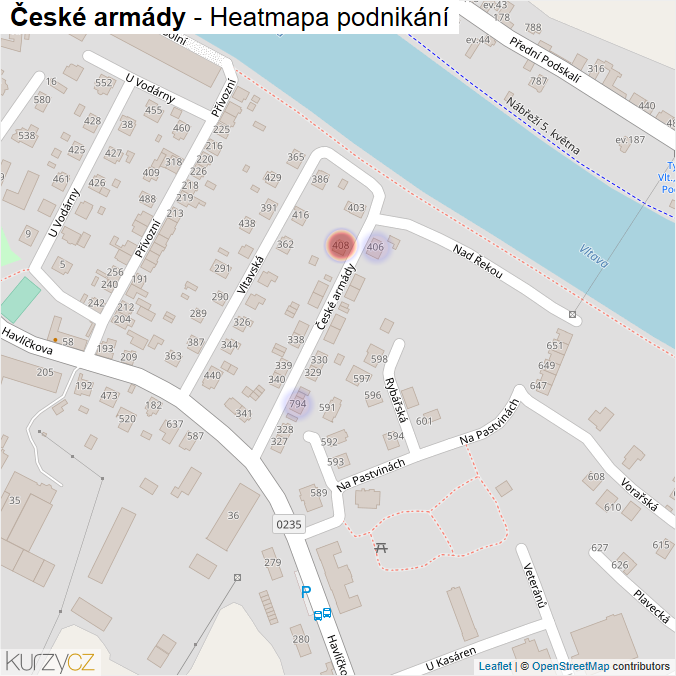 Mapa České armády - Firmy v ulici.