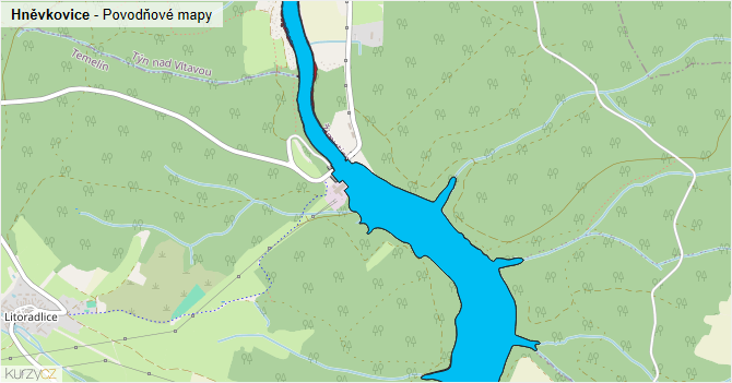 Hněvkovice - záplavové mapy stoleté vody