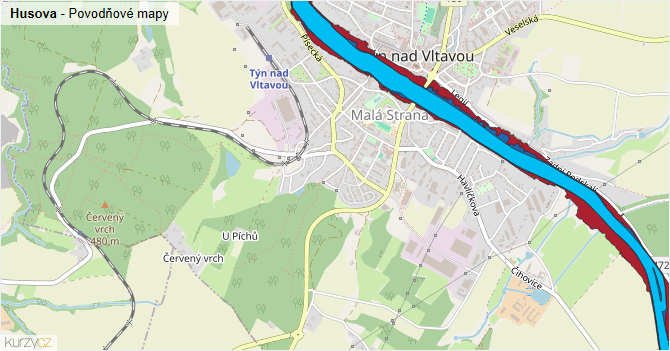 Husova - záplavové mapy stoleté vody