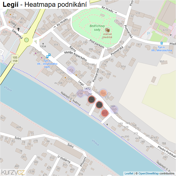 Mapa Legií - Firmy v ulici.