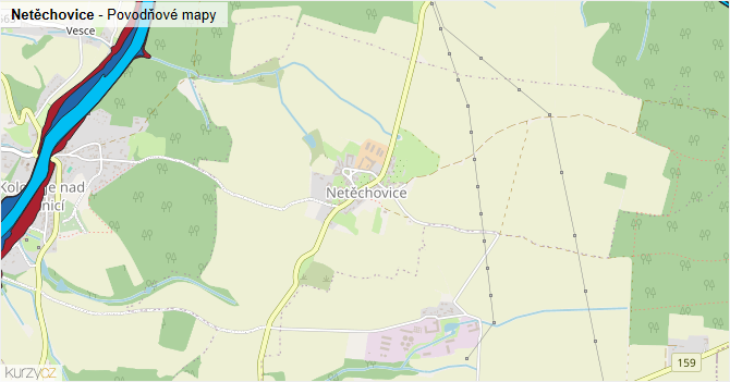 Netěchovice - záplavové mapy stoleté vody