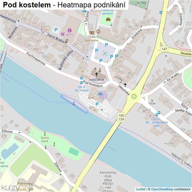 Mapa Pod kostelem - Firmy v ulici.
