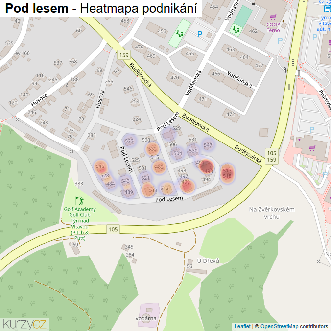 Mapa Pod lesem - Firmy v ulici.