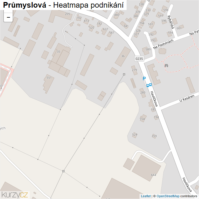 Mapa Průmyslová - Firmy v ulici.
