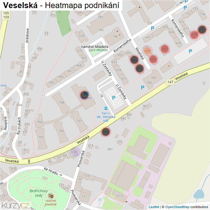 Mapa Veselská - Firmy v ulici.
