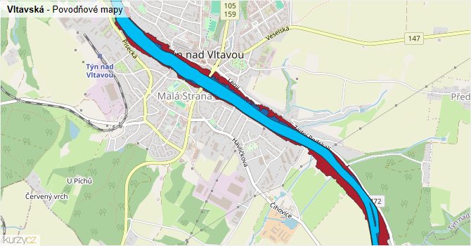 Vltavská - záplavové mapy stoleté vody