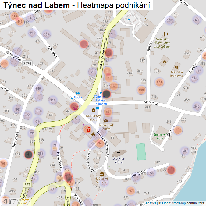 Mapa Týnec nad Labem - Firmy v obci.