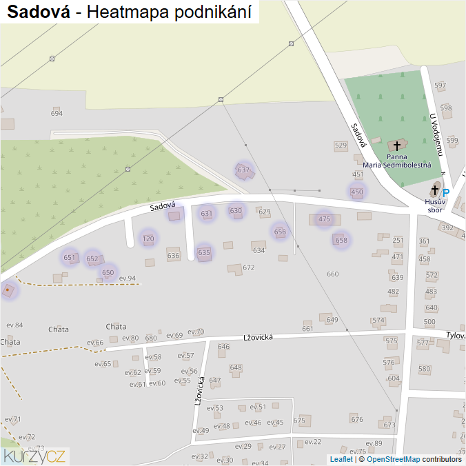Mapa Sadová - Firmy v ulici.