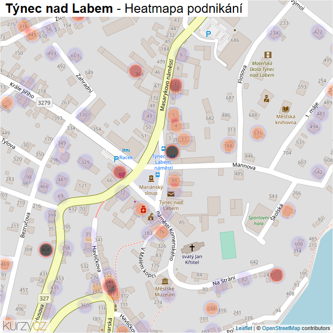 Mapa Týnec nad Labem - Firmy v části obce.