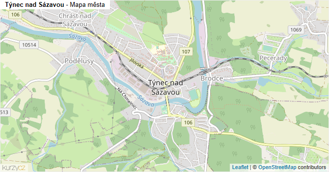 Týnec nad Sázavou - mapa města
