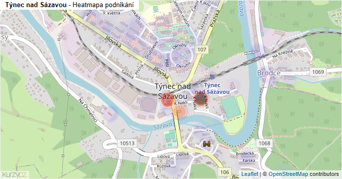 Týnec nad Sázavou - mapa podnikání
