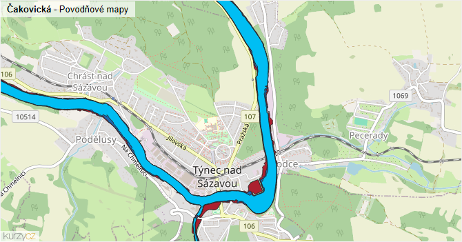Čakovická - záplavové mapy stoleté vody
