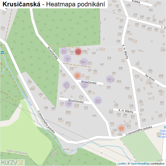 Mapa Krusičanská - Firmy v ulici.