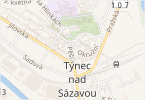 Pěší v obci Týnec nad Sázavou - mapa ulice