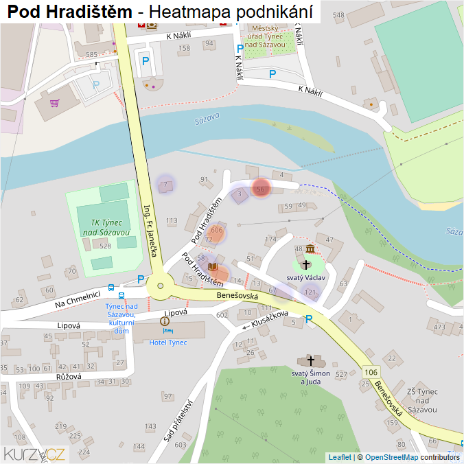 Mapa Pod Hradištěm - Firmy v ulici.