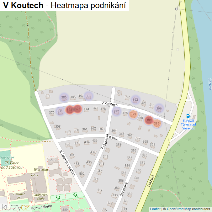 Mapa V Koutech - Firmy v ulici.