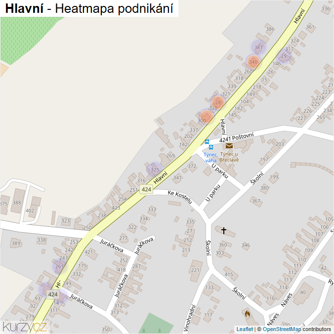 Mapa Hlavní - Firmy v ulici.