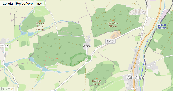 Loreta - záplavové mapy stoleté vody