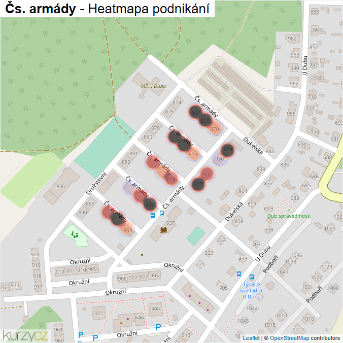 Mapa Čs. armády - Firmy v ulici.