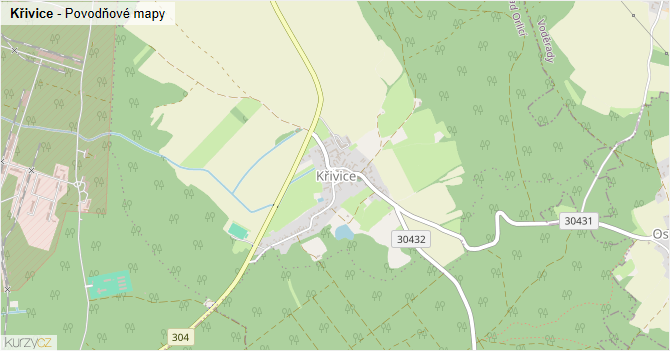 Křivice - záplavové mapy stoleté vody