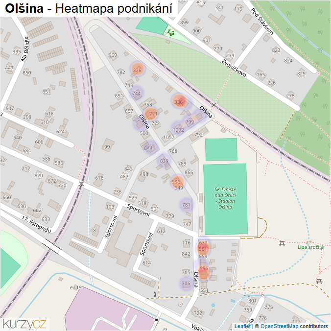Mapa Olšina - Firmy v ulici.