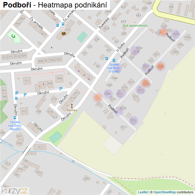 Mapa Podboří - Firmy v ulici.