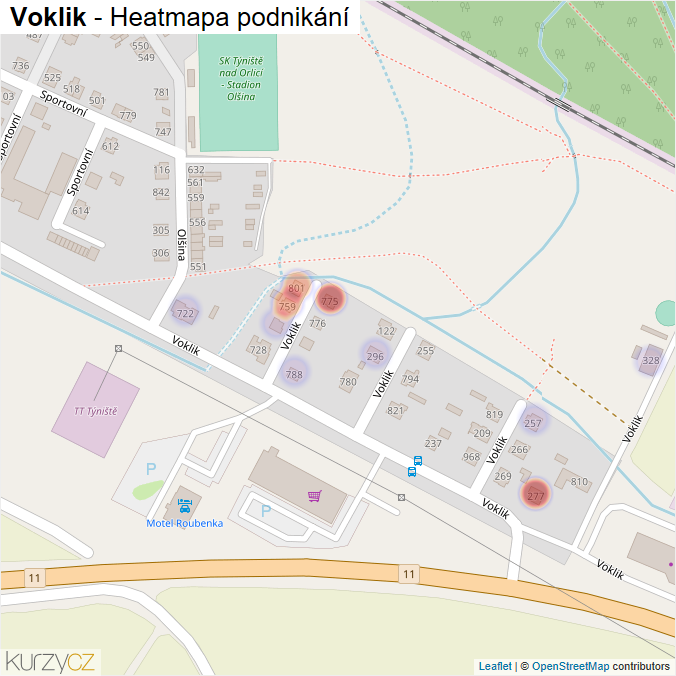Mapa Voklik - Firmy v ulici.
