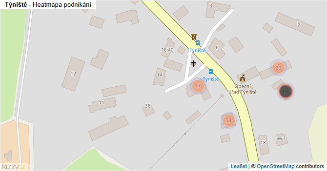 Týniště - mapa podnikání