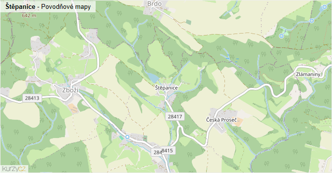 Štěpanice - záplavové mapy stoleté vody