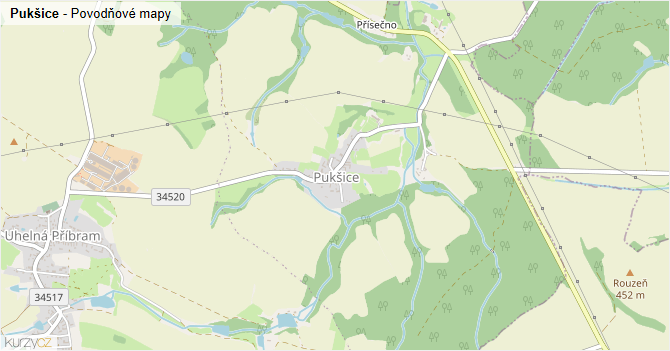 Pukšice - záplavové mapy stoleté vody