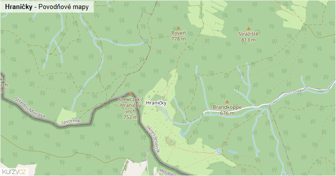 Hraničky - záplavové mapy stoleté vody