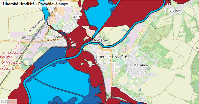 Uherské Hradiště - záplavové mapy stoleté vody