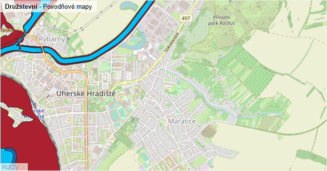 Družstevní - záplavové mapy stoleté vody